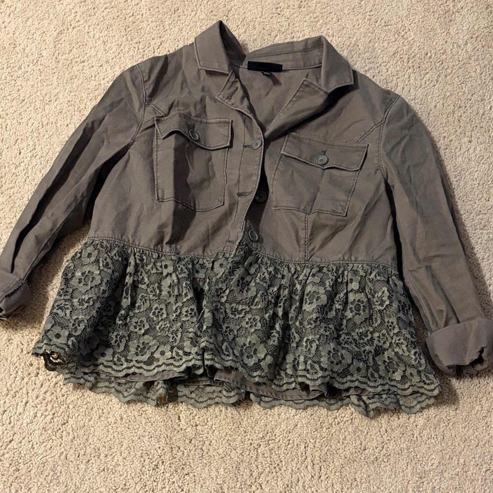Lane Bryant Olive Lace Peplum Blouse